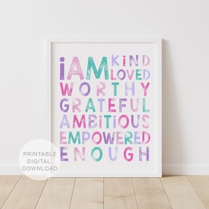 Affirmations for Kids, Printable Wall Art, I Am Enough, Empowering Prints for Girls, Daily Affirmations, Kids Room Decor, DIGITAL DOWNLOAD