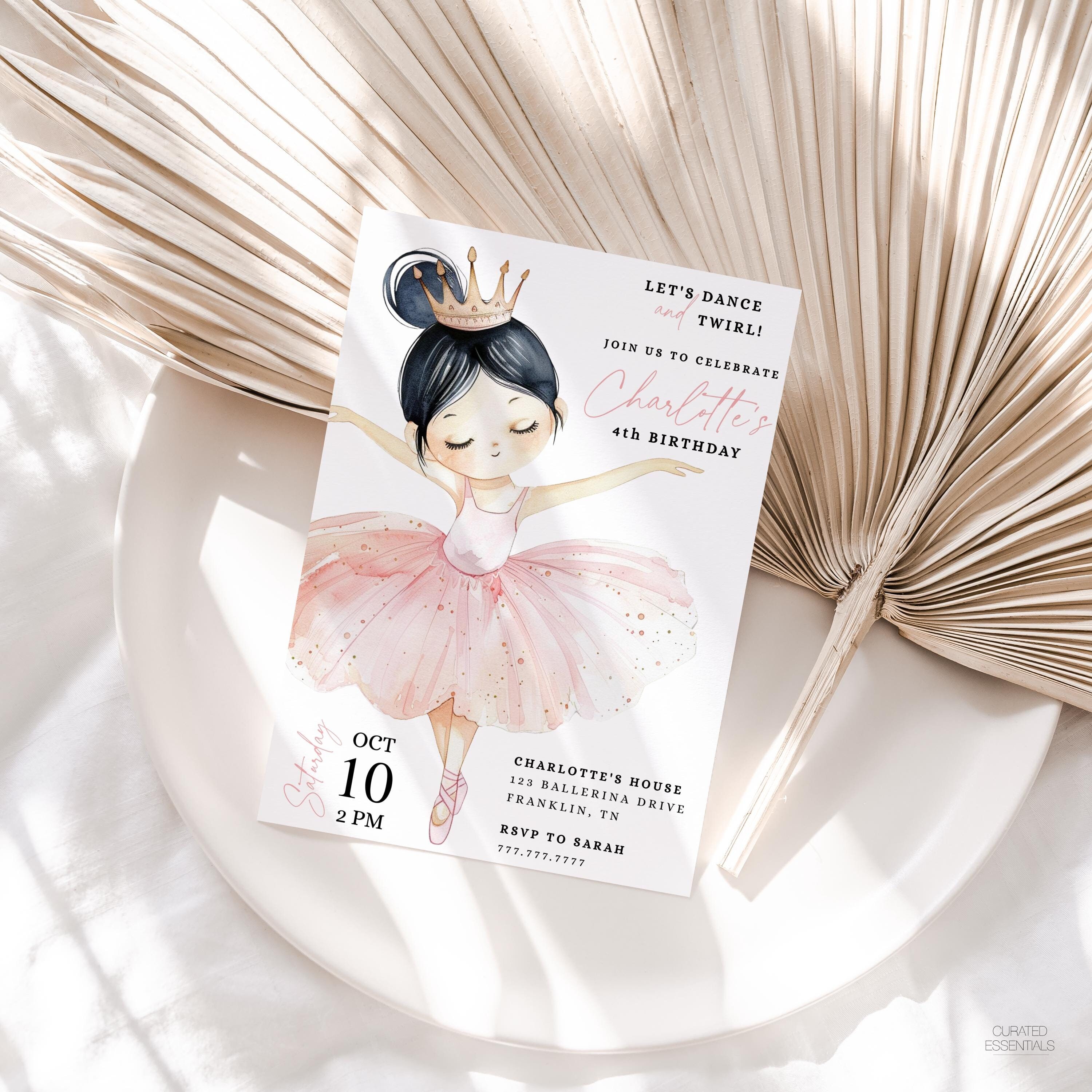 Ballerina Birthday Invitation, Ballet Dancer Girl Birthday Invite ...