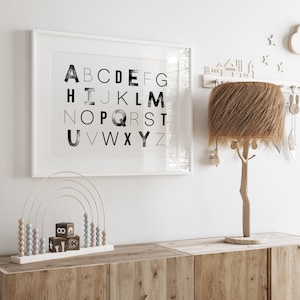 Black and White Alphabet DIGITAL PRINT, Kids Horizontal ABC Print, Neutral Nursery Decor, Playroom Decor, Kids Room Decor, Baby Shower Gift