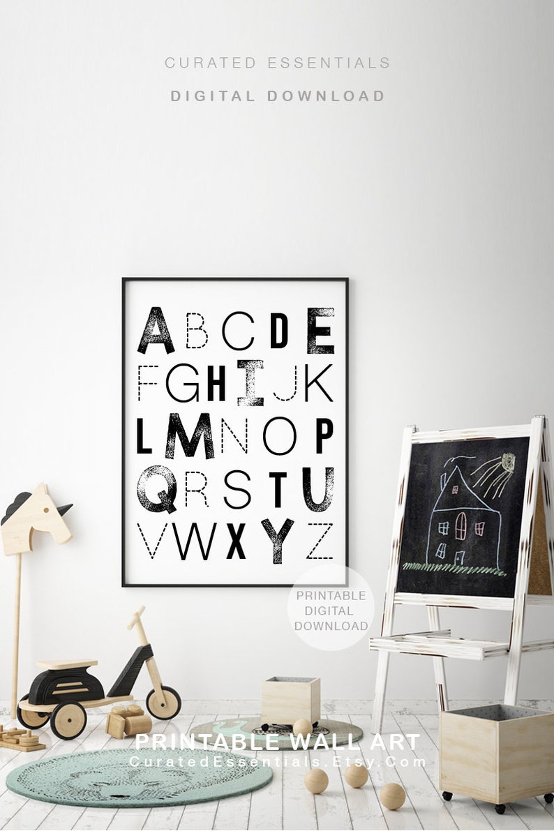 Black and White Alphabet Poster Monochrome Alphabet Etsy