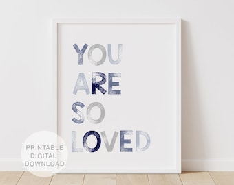 Lámina "Eres tan amado", decoración infantil azul (descarga digital)