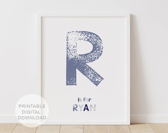 Blue Boys Personalized Name Print, Printable Name Art, Printable Wall Art, Boys Name Print, Playroom Decor, Nursery Decor, DIGITAL DOWNLOAD