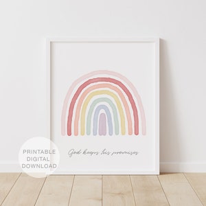 Pastel Rainbow Print, Christian Wall Art, God Keeps His Promises, PRINTABLE Wall Art, Bible Verse, Rainbow Nursery Decor, DIGITAL DOWNLOAD