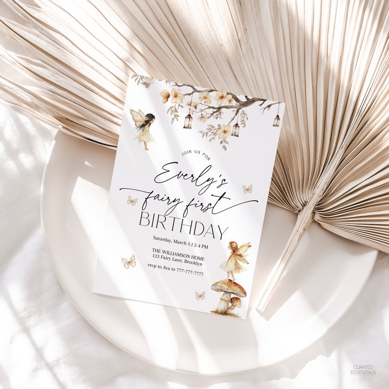 Fairy First Birthday Party Editable Invitation, Enchanted Boho Fairy ...