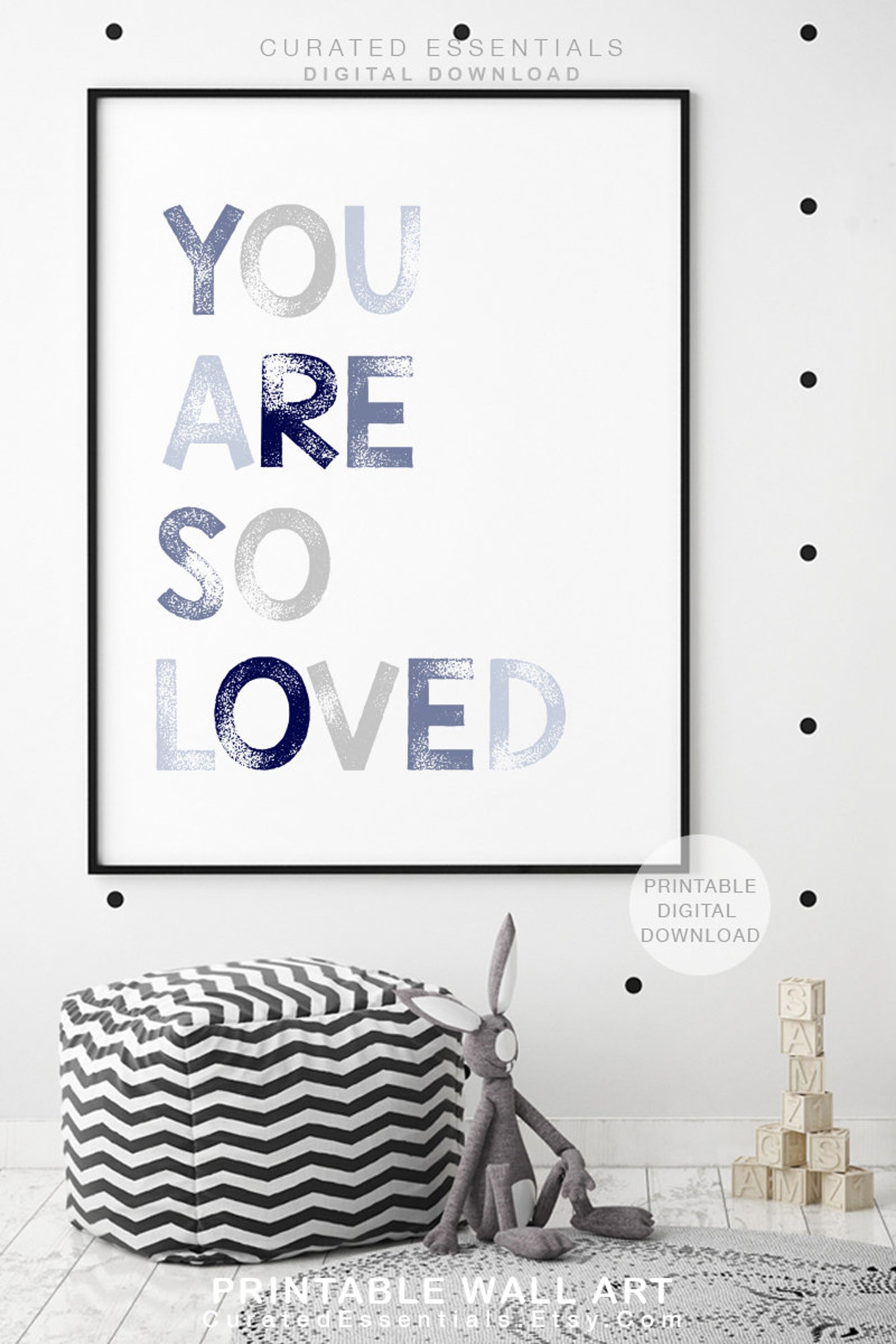You Are so Loved Print Blue Nursery Art PRINTABLE Wall Art Etsy