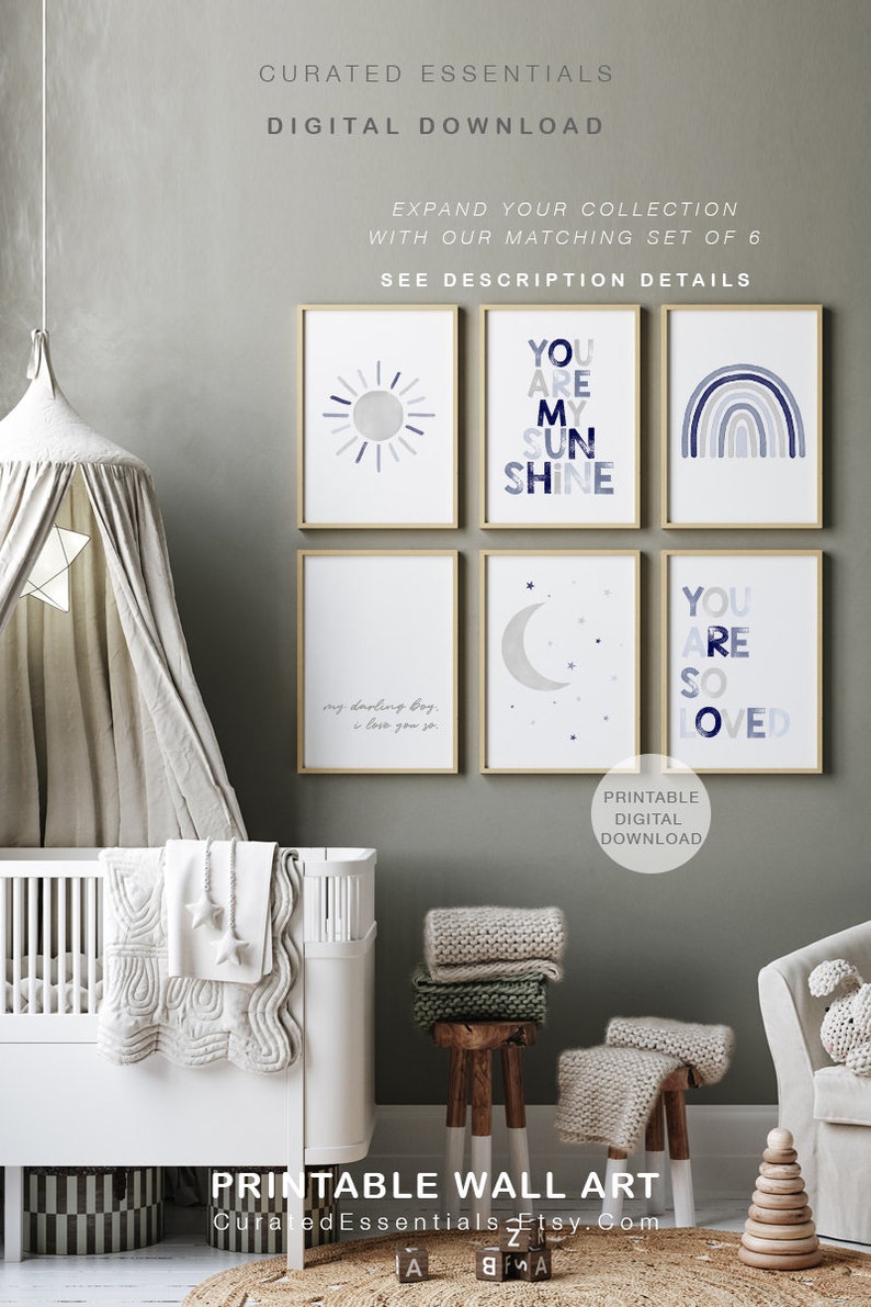 Set of 2 Prints Baby Boy Nursery Printable Wall Art Nursery Etsy