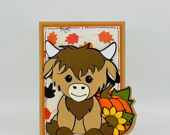 Hello You Highland Cow Fall Holiday Handmade Greeting Card