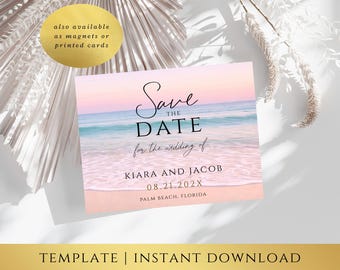 Beach Save the Date Template – Horizon Design, Destination Wedding Save the Date, Coastal Wedding STD, Editable Templett