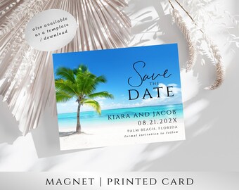 Beach Save the Date Magnet – Palm Tree 2 Design, Destination Wedding Save the Date Magnet, Coastal Wedding Announcement