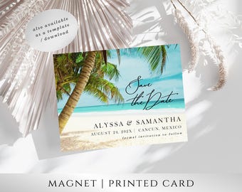 Beach Save the Date Magnet – Palm Tree 1 Design, Destination Wedding Save the Date Magnet, Coastal Wedding Announcement
