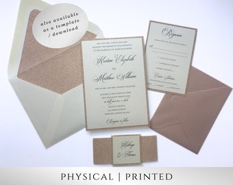 Rose Gold Glitter Wedding Invitations; Layered Glitter Wedding Invitations Rose Gold and Cream; Deposit