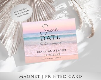 Beach Save the Date Magnet – Horizon Design, Destination Wedding Save the Date Magnet, Coastal Wedding Announcement