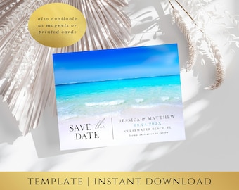 Beach Save the Date Template – Turquoise Design, Destination Wedding Save the Date, Coastal Wedding STD, Editable Templett, Instant Download