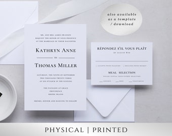 Printed or Digital Wedding Invitations with Rsvp Card, Elegant Minimalist Design, Customizable; Deposit