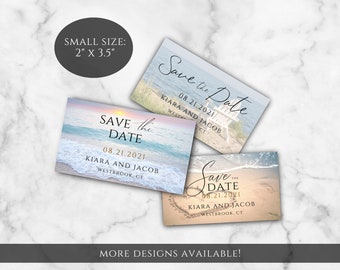 SAMPLE: Save the Date Magnets; Small 3.5" x 2" business card size beach theme magnets