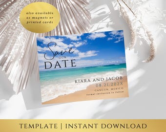 Beach Save the Date Template – Shore Design, Destination Wedding Save the Date, Coastal Wedding STD, Editable Templett, Instant Download