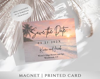 Beach Save the Date Magnet – Tropical Design, Destination Wedding Save the Date Magnet, Coastal Wedding Announcement