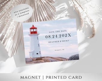 Beach Save the Date Magnet – Lighthouse Design, Destination Wedding Save the Date Magnet, Coastal Wedding Announcement