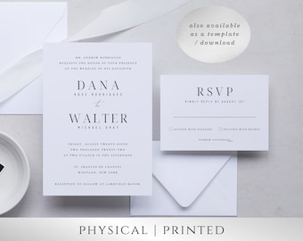 Printed Wedding Invitations, Modern Font Minimalist Invitations; Deposit