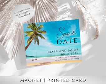 Beach Save the Date Magnet – Palm Swing Design, Destination Wedding Save the Date Magnet, Coastal Wedding Announcement