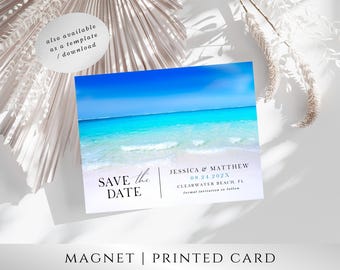 Beach Save the Date Magnet – Turquoise Design, Destination Wedding Save the Date Magnet, Coastal Wedding Announcement
