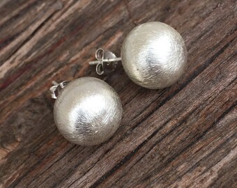 Sterling ball stud earrings brushed texture minimalistic jewelry mother's day gift