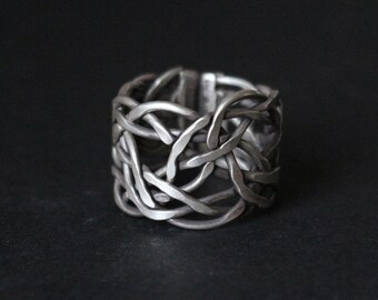 Braided Silver Wide Band Ring Sterling Silver Jewelry