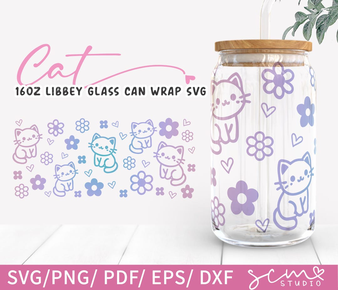 Cat Mom 16oz SVG Cut File/ Cute Cat Libbey Glass Can Svg/ Cat 16oz ...
