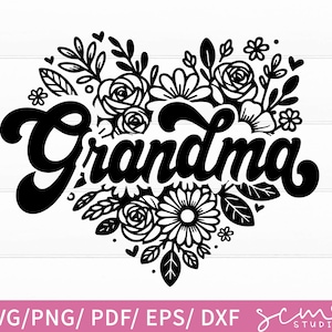 Retro abuela svg archivos cortados/ floral abuela svg/ abuela corazón svg/ abuela camisa svg archivos cortados/ diseño para la abuela