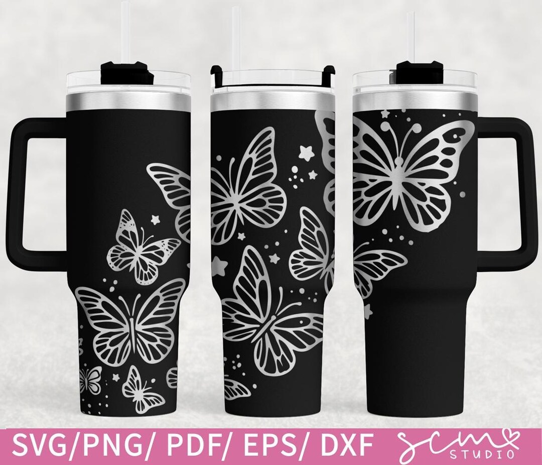 Butterflies 40oz Tumbler SVG| Butterfly Laser Engraved Svg ...