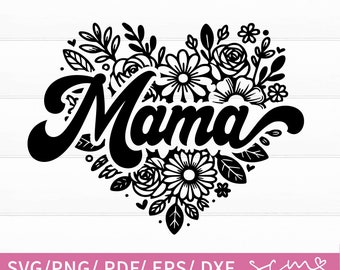Cuore retrò per la mamma in formato SVG, design floreale per San Valentino (download digitale)
