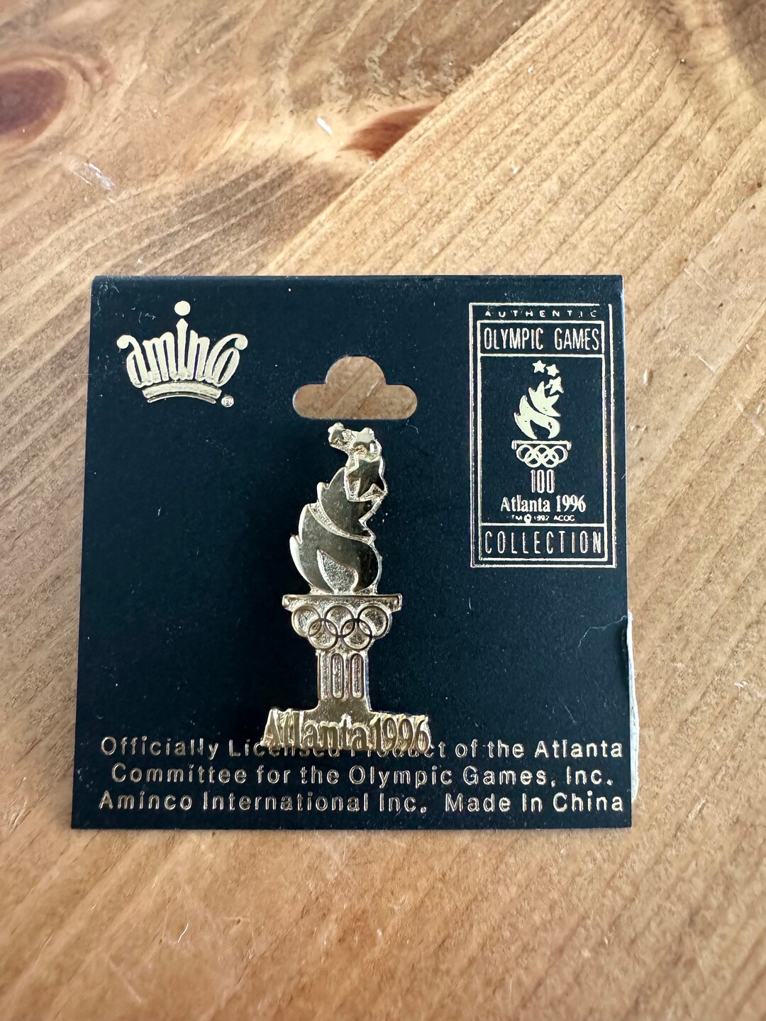 Atlanta 1996 Lettered Olympic Flame Torch Pin Gold Tone Lapel Pin ...