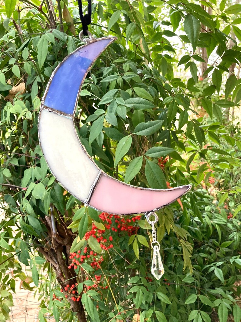 Crystal Moon Stained Glass Window Art Etsy