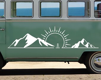 Berge Landschaft Sonne Sticker Decal Vinyl für Camper, Wohnmobil, Wohnwagen, Auto, Motorrad, Vanlife, Notebook und mehr