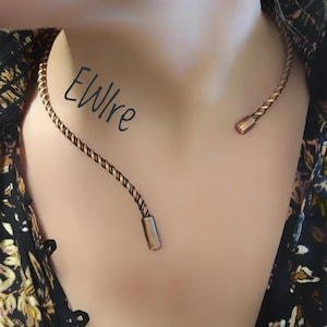 Celtic torch style, Viking Open Necklace, copper wire wrapped rigid choker, Statement collar minimal asymmetric necklace, Y copper necklace