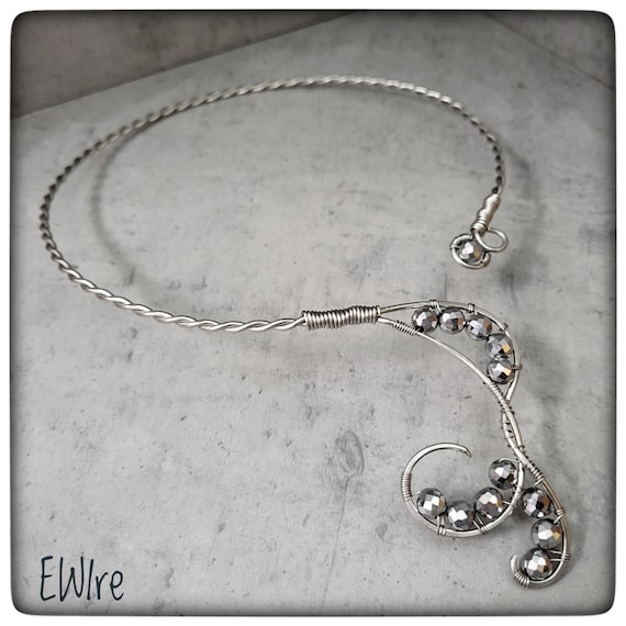 Party Necklace, Silver Color Open Choker, 316L Surgical Wire