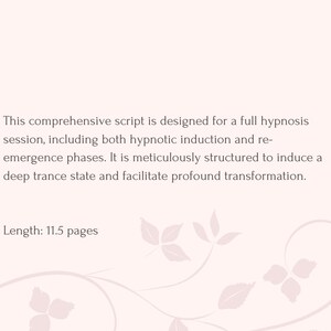 Pode incluir: Um documento de texto com fundo branco e texto preto. O texto descreve um script de hipnose abrangente projetado para uma sess&atilde;o de hipnose completa, incluindo tanto a indu&ccedil;&atilde;o hipn&oacute;tica quanto as fases de reemerg&ecirc;ncia. O texto tamb&eacute;m indica que o script &eacute; meticulosamente estruturado para induzir um estado de transe profundo e facilitar uma transforma&ccedil;&atilde;o profunda. O texto tamb&eacute;m indica que o script tem 11,5 p&aacute;ginas.