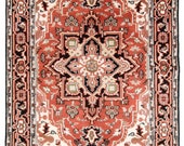 Area Rug 5x8 Indian Rug Red Rug for Living Room, Bedroom, Handmade Wool Rug, Royal Heriz