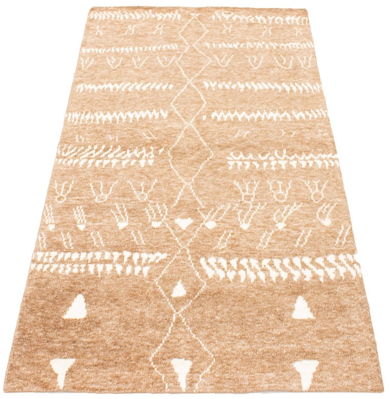 Area Rug 5x8 Indian Rug Light Brown Rug for Living Room Handmade Wool Rug Bedroom La Seda