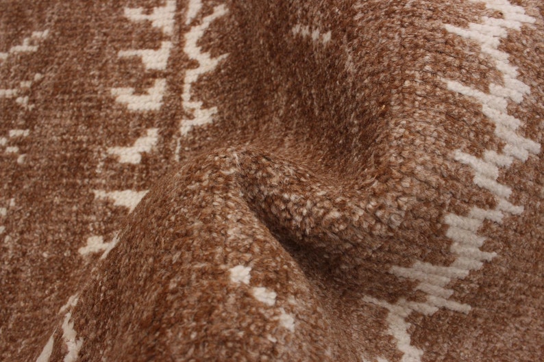 Area Rug 5x8 Indian Rug Light Brown Rug for Living Room Handmade Wool Rug Bedroom La Seda