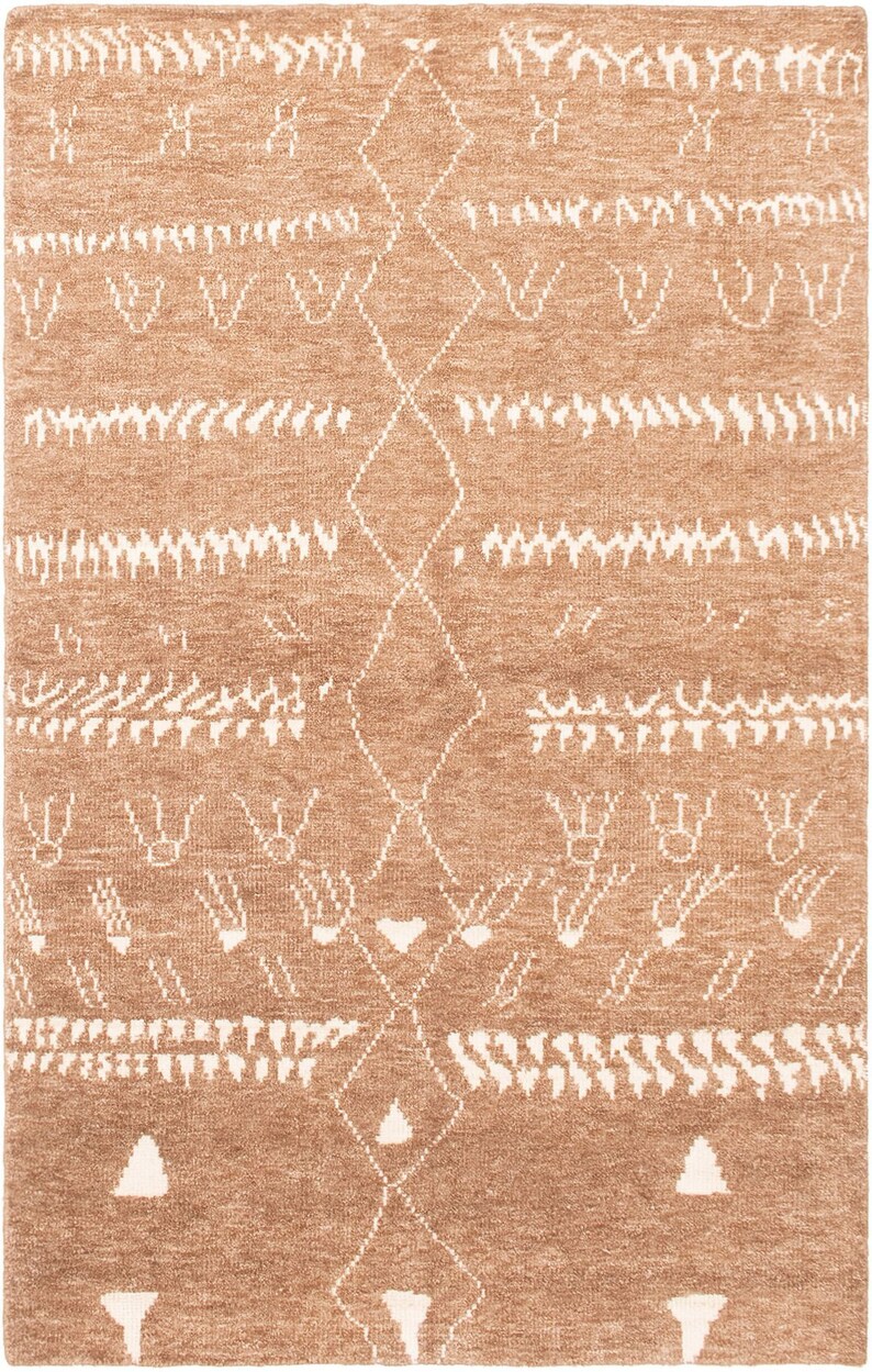 Area Rug 5x8 Indian Rug Light Brown Rug for Living Room Handmade Wool Rug Bedroom La Seda