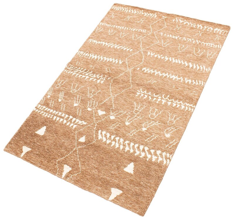 Area Rug 5x8 Indian Rug Light Brown Rug for Living Room Handmade Wool Rug Bedroom La Seda