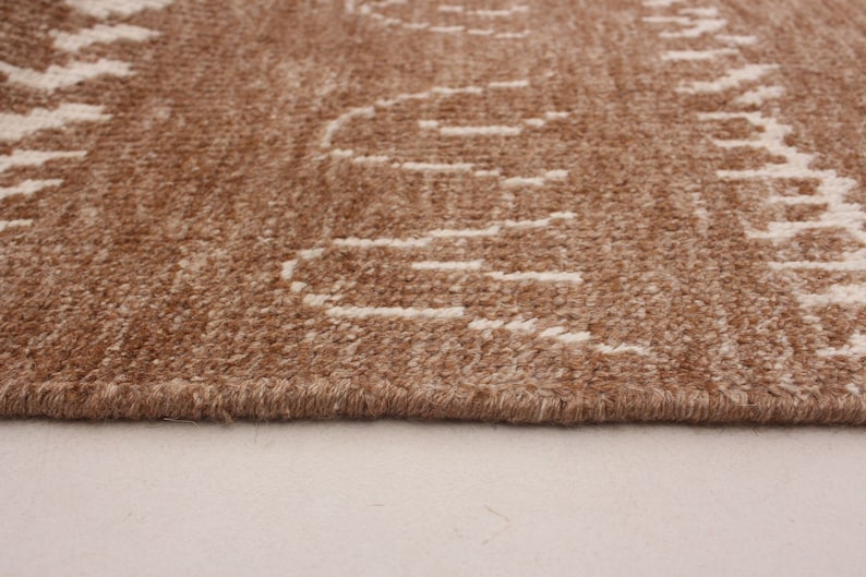 Area Rug 5x8 Indian Rug Light Brown Rug for Living Room Handmade Wool Rug Bedroom La Seda