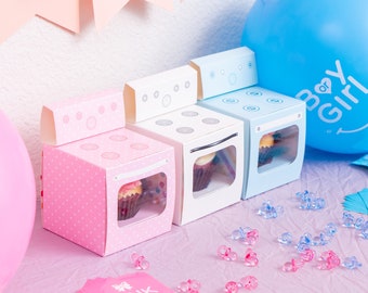 Bun in the Oven Cupcake Boxes, Perfect for Baby Showers and Gender Reveal Party Favors