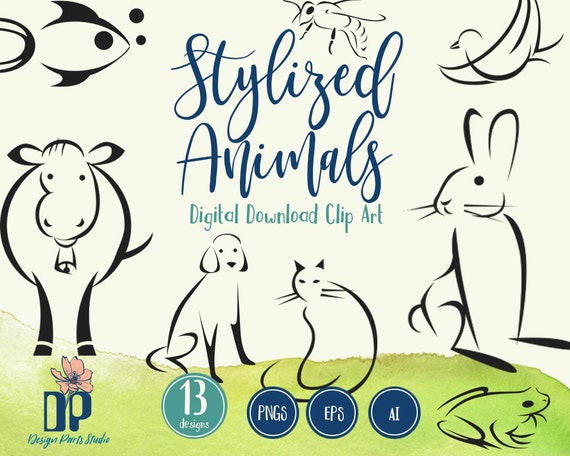 Animals Digital Clip Art Png Eps Ai Files Black White Etsy
