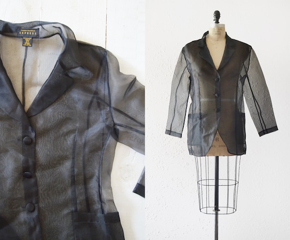 1990s Express Black Organza Blazer / vintage sheer