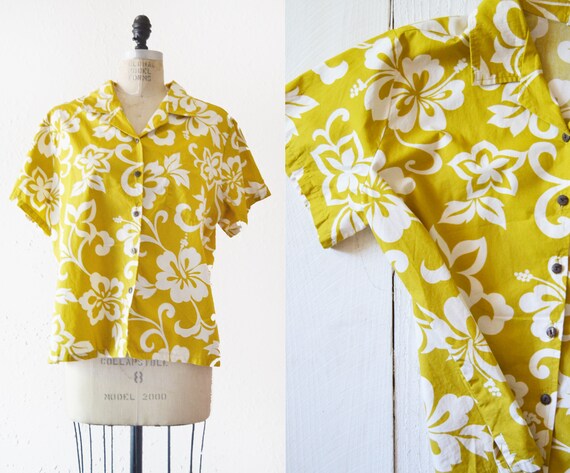 1980s Hawaiian Print Camp Shirt / vintage cotton c