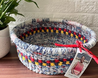 Handwoven basket Sustainable Gift  - 100% Recycled plastic home decor