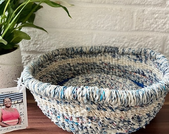 Handwoven Basket Sustainable gift- 100% recycled plastic waste Eco-friendly