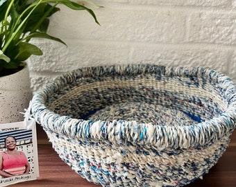 Handwoven Basket Sustainable gift- 100% recycled plastic waste Eco-friendly
